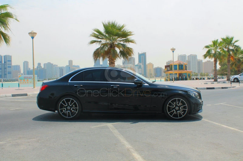 Black Mercedes Benz C200 2020 for rent in Dubai 3
